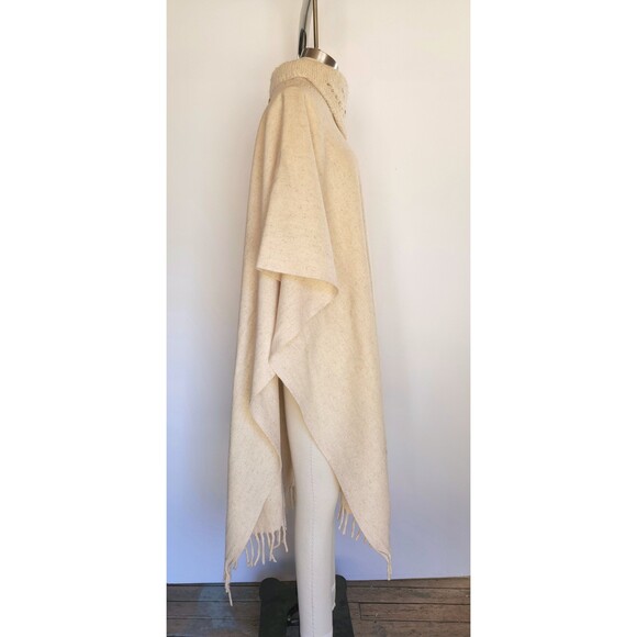 Vintage Turtleneck Wool Poncho Cape Oversized Ethnic Tribal Southwestern Fringe - Picture 4 of 6